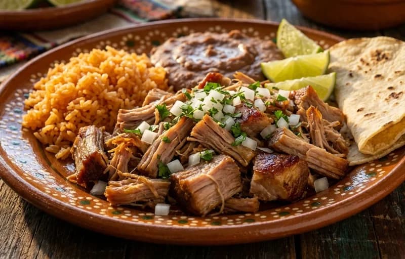 Carnitas Plate, Corn Tortillas, Pico de Gallo and Savory Black Beans - Recipe 1