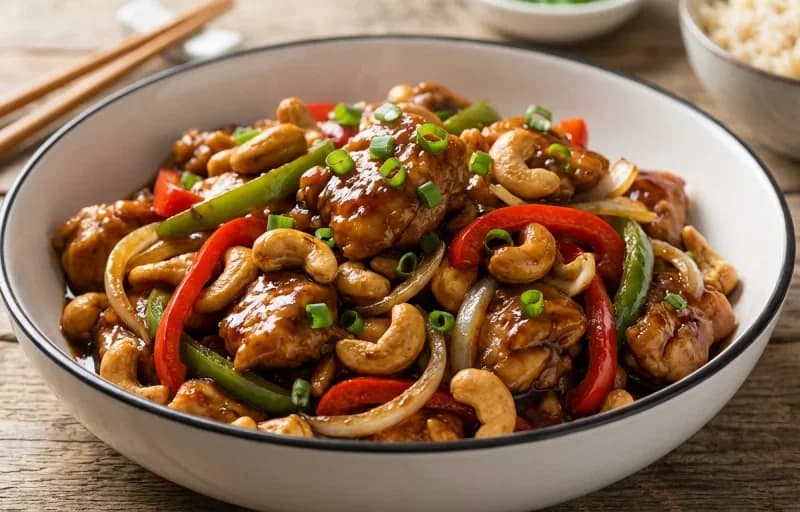 Cashew Chicken, Brown Rice and Steamed Green Beans - Recipe 1