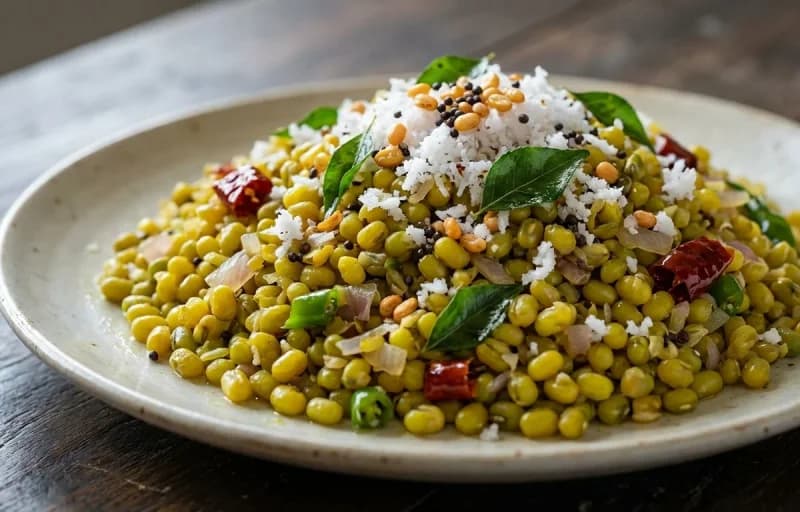 Rice Kanji, Cherupayar Thoran, Mango Pickle and Pappadam - Recipe 2