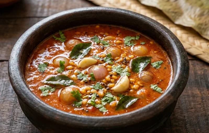 Steamed Basmati Rice, Chettinad Thakkali Kuzhambu and Keerai Masiyal - Recipe 2