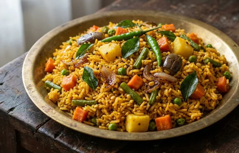 Steamed Basmati Rice, Chettinad Vegetable Mandi and Appalam - Recipe 2