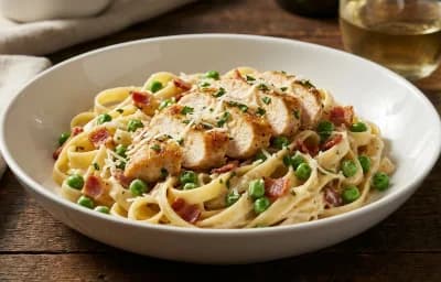 Chicken Alfredo with Peas and Bacon