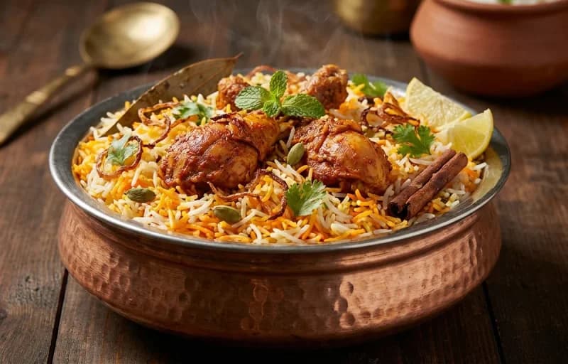 Chicken Dum Biryani, Mirchi ka Salan and Cucumber Raita - Recipe 1