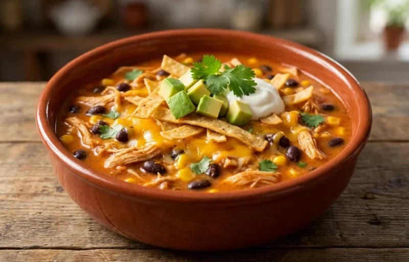 Chicken Enchilada Soup, Shredded Chicken, Corn on the Cob and Savory Black Beans - Recipe 1