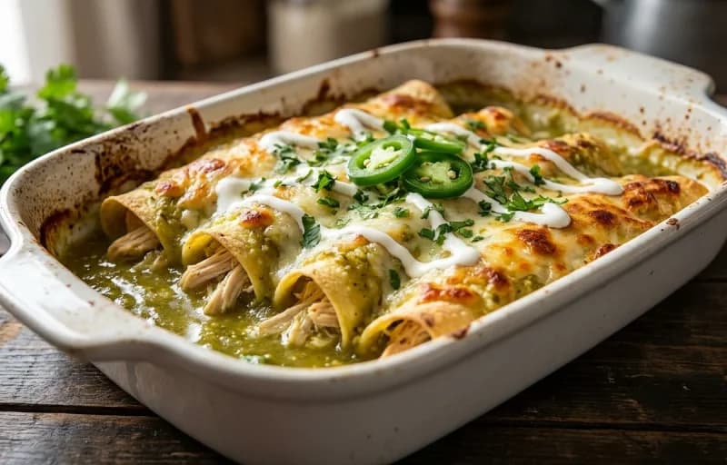 Chicken Enchiladas Verdes, Mexican Rice, Savory Black Beans and Sour Cream - Recipe 1
