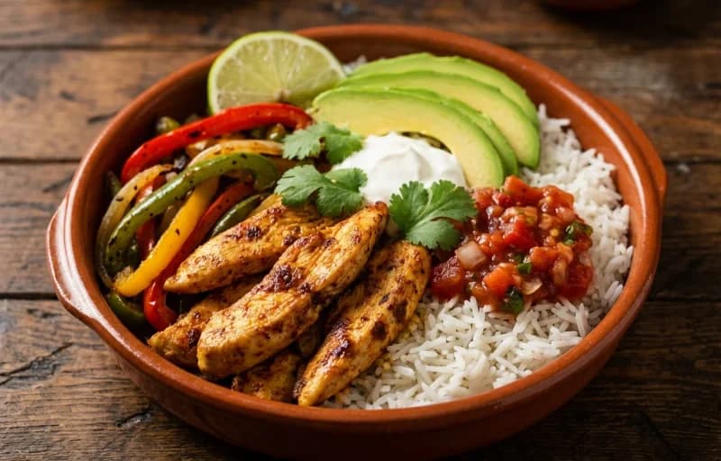 Chicken Fajita Bowl, Steamed Basmati Rice, Stuffed Bell Peppers, Laccha Pyaaz and Restaurant-Style Salsa - Recipe 1
