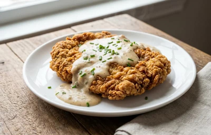 Chicken Fried Steak, Mashed Potatoes, Cream Gravy and Sauteed Green Beans with Bacon - Recipe 1