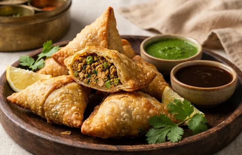 Chicken Keema Samosa with Mint Chutney - Recipe 1