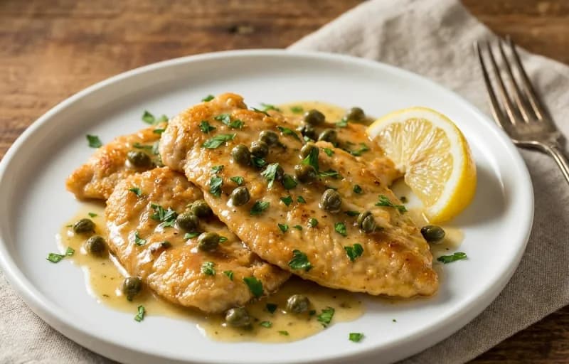 Chicken Piccata, Rice Pilaf and Steamed Asparagus - Recipe 1