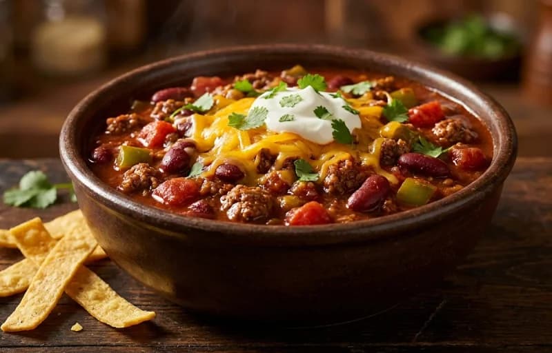 Chili con Carne, Cornbread, Shredded Cheese and Sour Cream - Recipe 1