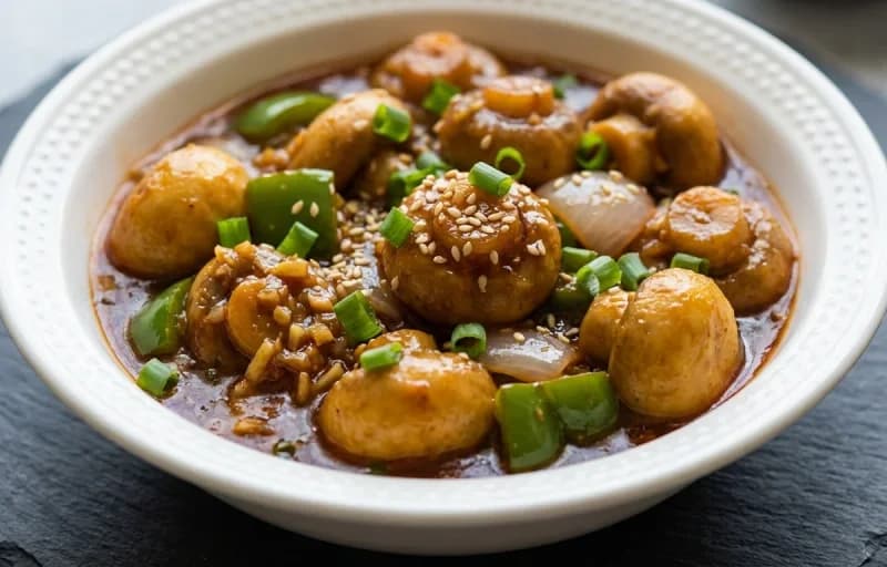 Chilli Mushroom Gravy with Steamed Basmati Rice - Recipe 1