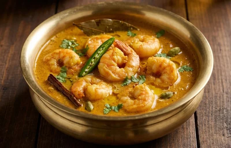 Steamed Basmati Rice, Chingri Malai Curry and Potol Bhaja - Recipe 2