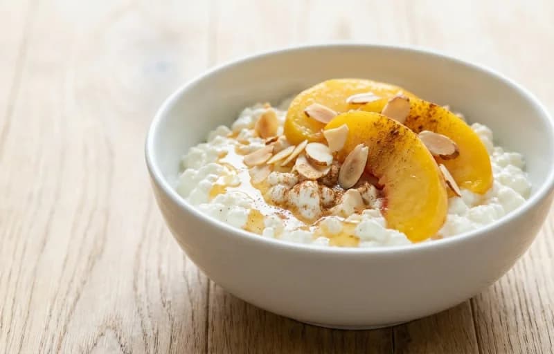 Cottage Cheese with Peaches and Almonds