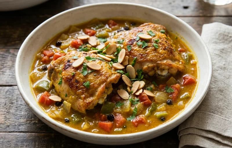 Country Captain Chicken, Steamed Basmati Rice and Side Salad - Recipe 1