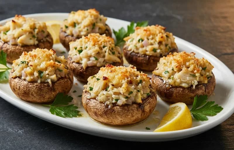 Crab Stuffed Mushrooms with Lemon Wedges - Recipe 1
