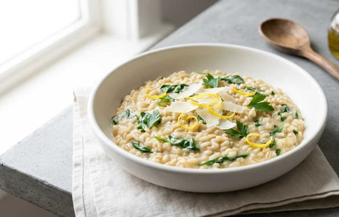 Creamy Lemon-Barley Risotto with Greens