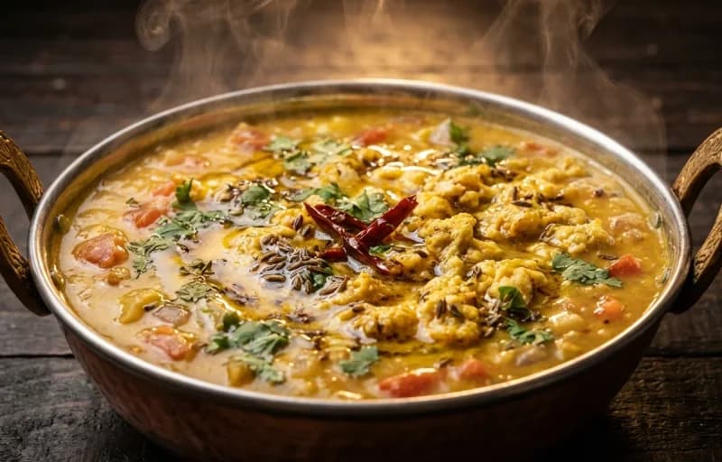 Dal Fry with Egg Tadka, Jeera Rice and Baingan ka Chokha - Recipe 1
