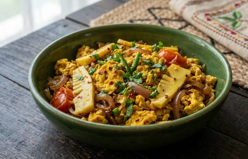 Dim Bhaji with Bamboo Shoot, Steamed Basmati Rice and Dal Tadka - Recipe 1