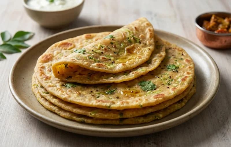 Doodhi Thepla, Dahi and Mango Pickle - Recipe 1