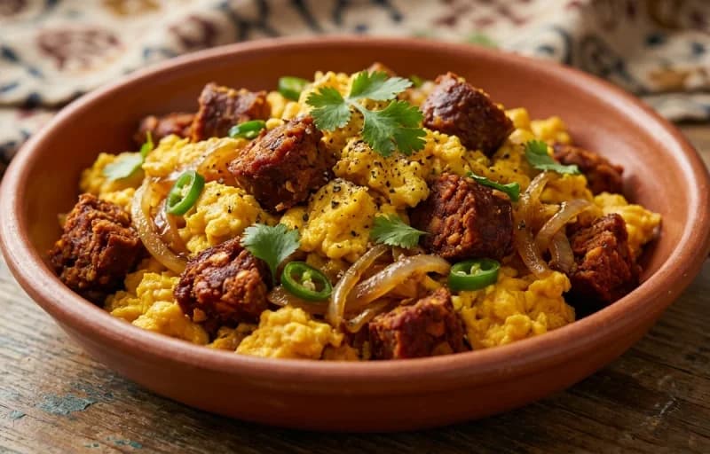 Egg and Choris Scramble with Ladi Pav - Recipe 1