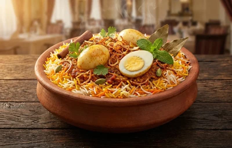 Egg Biryani, Cucumber Raita and Pappadam - Recipe 1