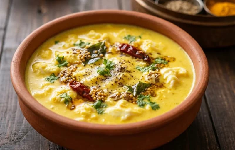 Egg Drop Kadhi, Steamed Basmati Rice and Bateta nu Shaak - Recipe 1