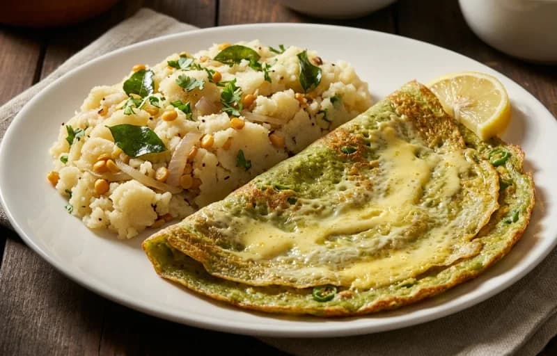 Egg Pesarattu with Upma with Peanut Chutney - Recipe 1