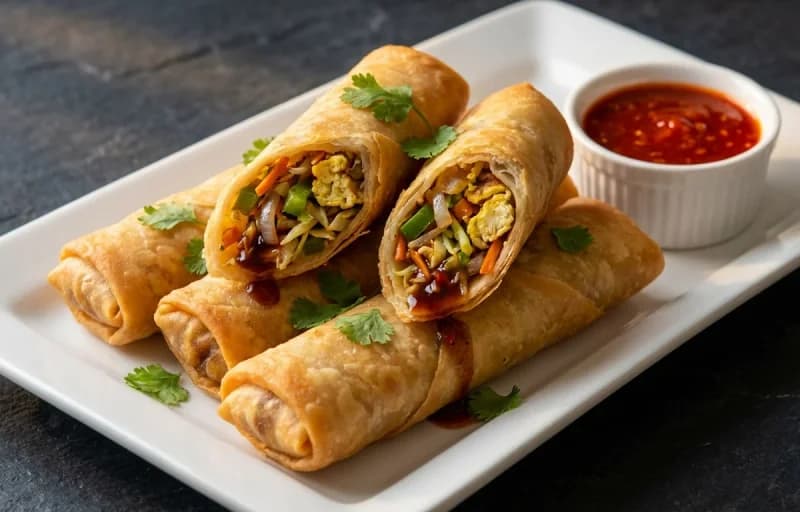 Egg Spring Roll with Schezwan Egg Noodles - Recipe 1
