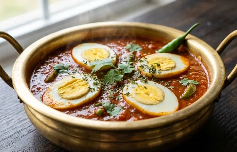 Steamed Basmati Rice, Egg Tomato Curry, Masoor Dal Tadka and Phoolkobi Bhaji - Recipe 2