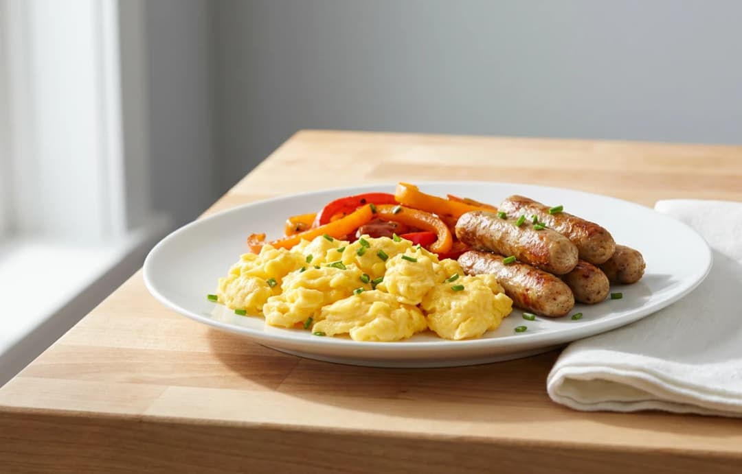 Eggs Scrambled And Chicken Sausages
