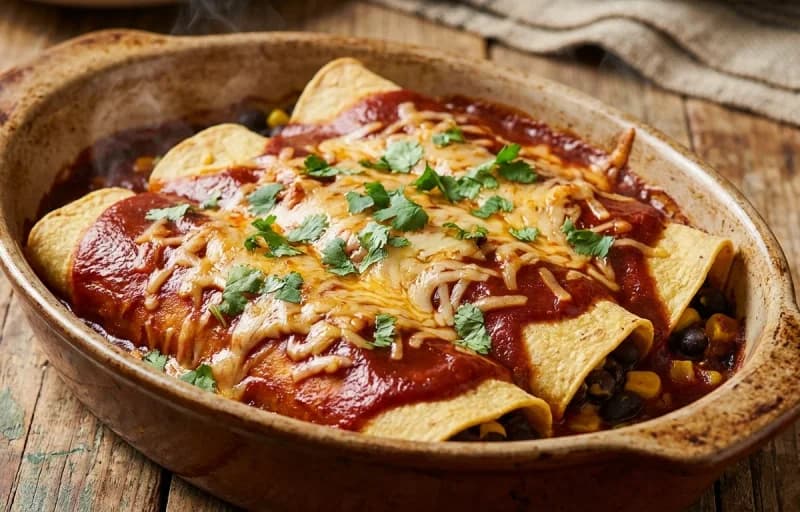 Enchiladas with Black Beans and Corn with Salsa Roja - Recipe 1