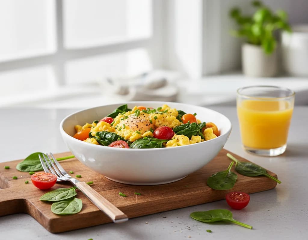 Scrambled Eggs with Spinach and Tomatoes