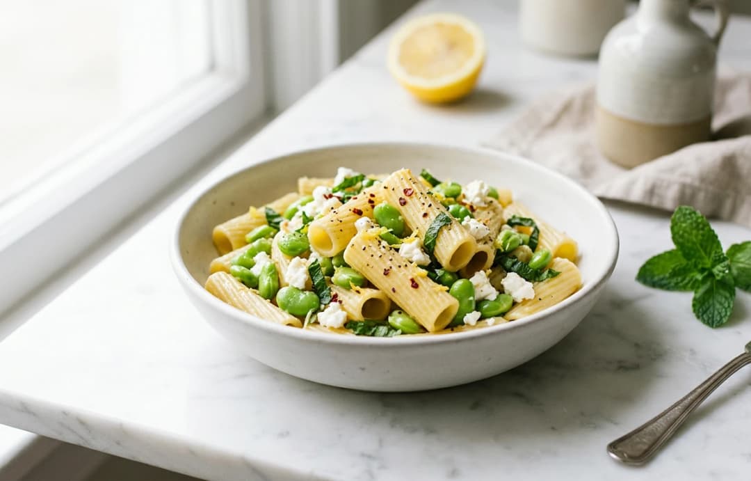 Fava Bean, Mint & Feta Pasta