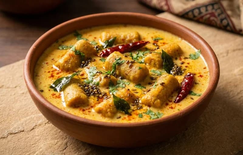 Gatte ki Kadhi, Bajra Roti and Roasted Papad - Recipe 1