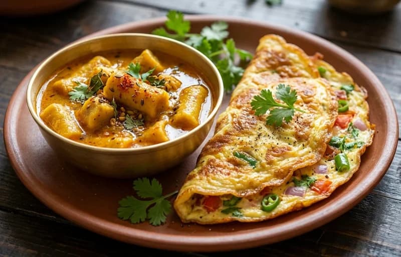 Gatte ki Sabzi with Omelette