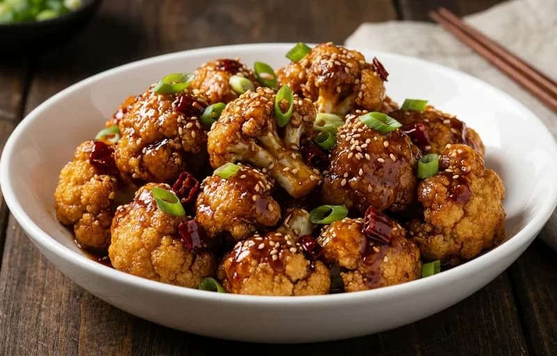 General Tso's Cauliflower, Brown Rice and Steamed Edamame with Sea Salt - Recipe 1