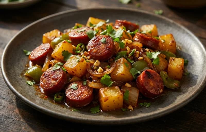 Goan Sausage Chilli Fry, Steamed Basmati Rice and Dal Tadka - Recipe 1