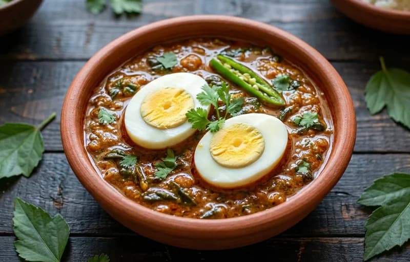 Gongura Egg Curry, Steamed Basmati Rice and Appadam - Recipe 1