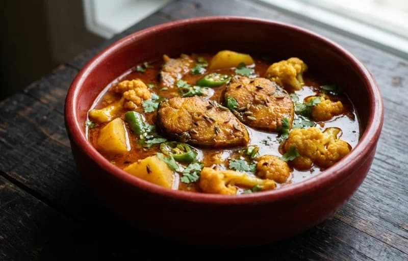 Steamed Basmati Rice, Goroi Maasor Anja, Bootor Dail and Bilahi Tok - Recipe 2