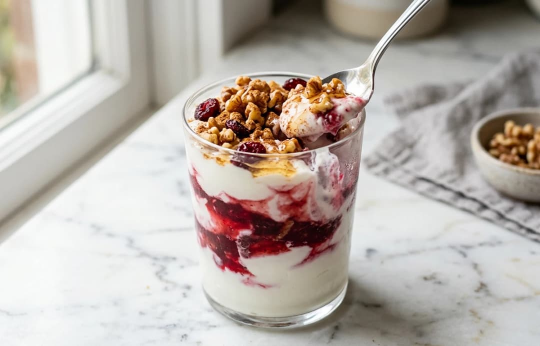 Greek Yogurt Parfait with Cranberry Swirl