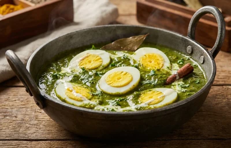 Green Egg Curry with Phulka - Recipe 1