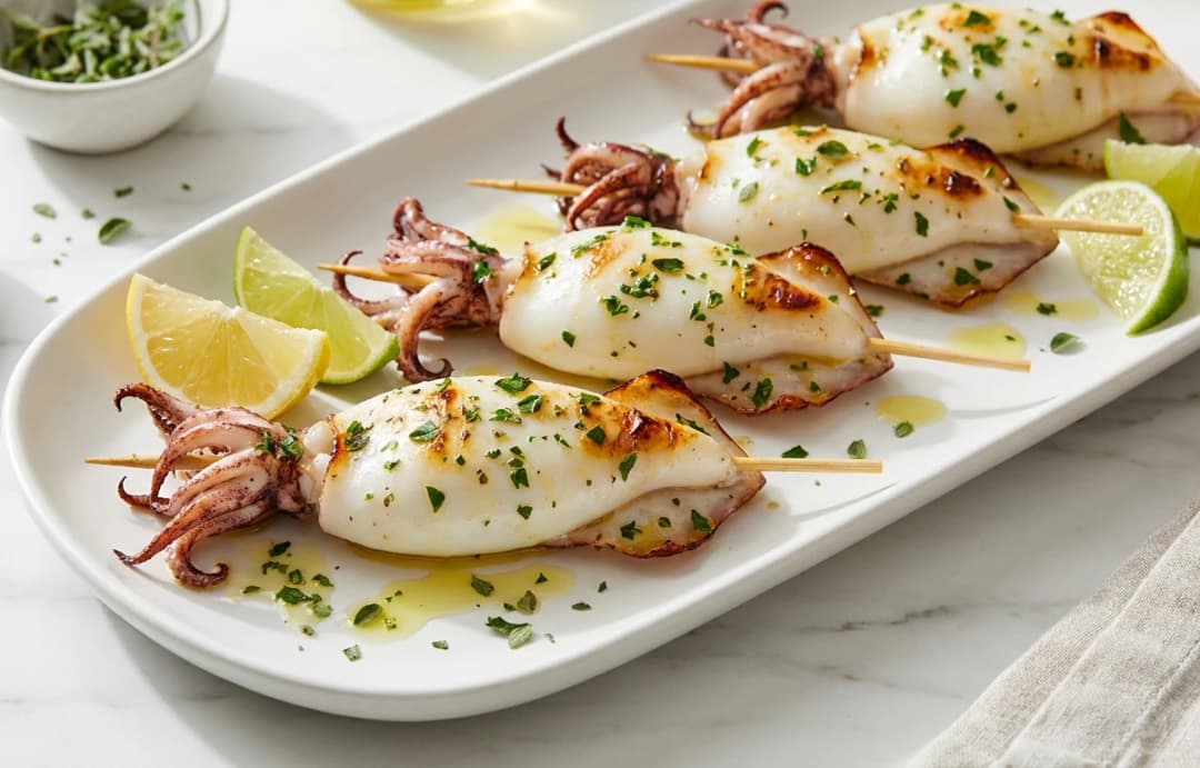Grilled Herb & Lemon Squid Skewers