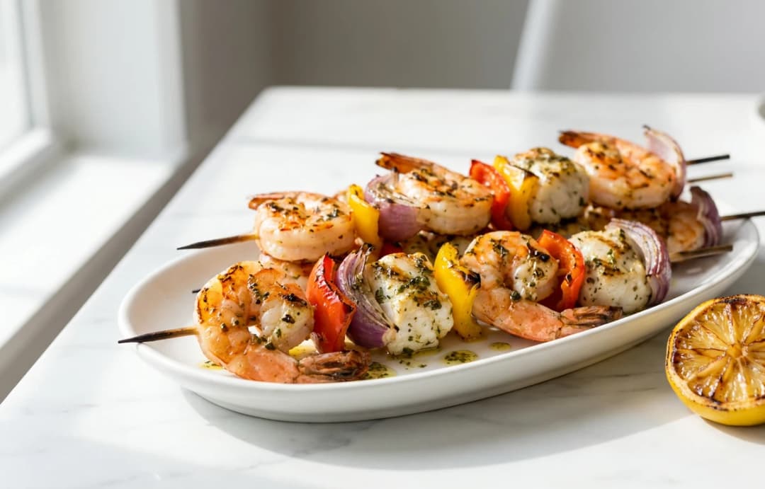 Grilled Prawn & Burbot Skewers
