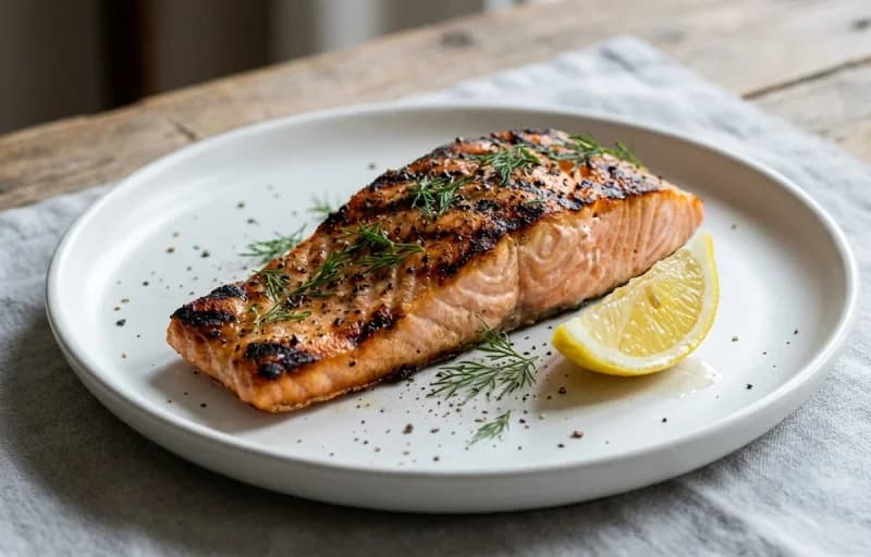Grilled Salmon with Lemon and Dill, Quinoa Pilaf and Steamed Asparagus - Recipe 1
