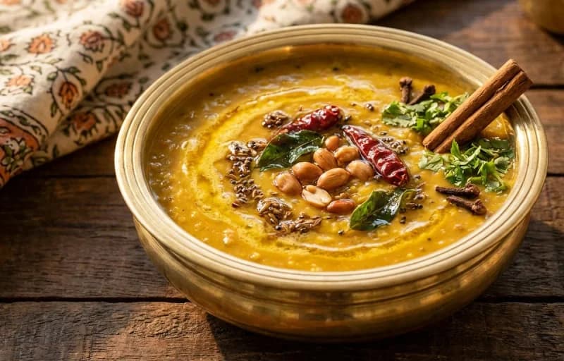 Gujarati Dal, Steamed Basmati Rice, Rotli, Bateta nu Shaak, Kachumber Salad and Masala Chaas - Recipe 1