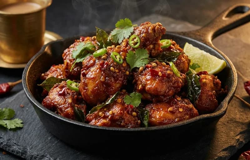 Guntur Chicken Fry, Steamed Rice, Ghee and Perugu - Recipe 1