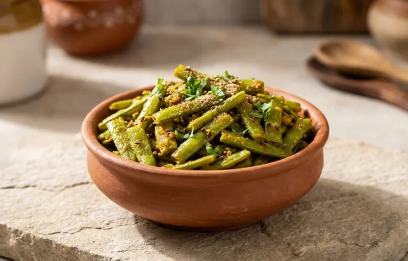 Guvar Fali ki Sabzi, Bajra Roti and Lehsun Chutney - Recipe 1