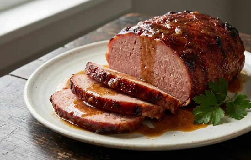 Ham Loaf, Pineapple Glaze, Mashed Sweet Potatoes and Sauteed Green Beans with Bacon - Recipe 1