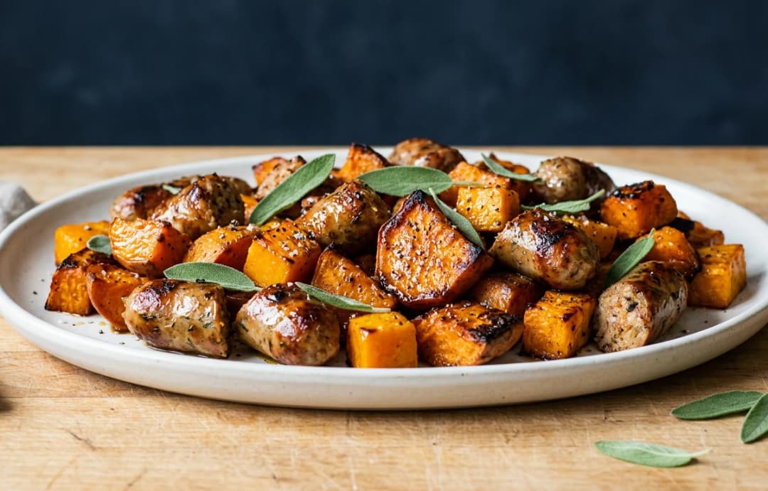 Harvest Roast with Sausage, Sweet Potato & Pumpkin