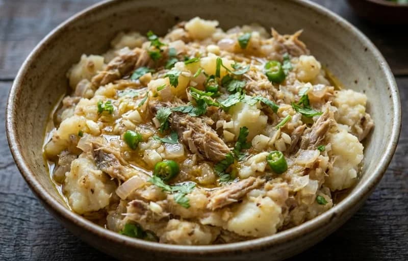 Steamed Basmati Rice, Hukoti Maas Pitika, Masoor Dal Tadka and Aloo Bhaja - Recipe 2